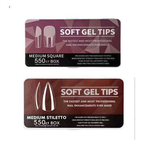 550 Medium Square Soft Gel Tips and 550 Medium Stiletto Soft Gel Tips