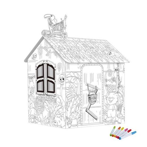 Kids Cardboard Playhouse DIY House Doodle Craft with 6 Brushes, 79×63×109cm