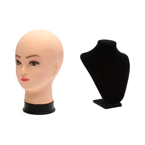 Doll Head for Wigs with 22cm Velvet Jewellery Display Bust