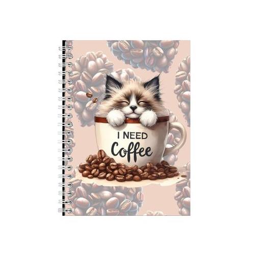 Cat Cup_17 A5 Notebook Spiral Lined Trendy Coffee Graphic Notepad Gift 201