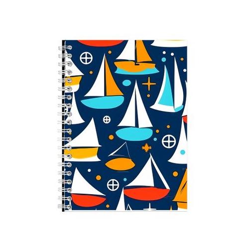 Boats_14 A5 Notebook Spiral Lined Boat Patterns Graphic Notepad Present 177