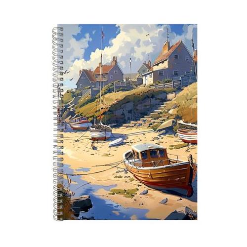 Sand A4 Notebook Spiral and Lined with Trendy Boats Graphic Notepad Gift174