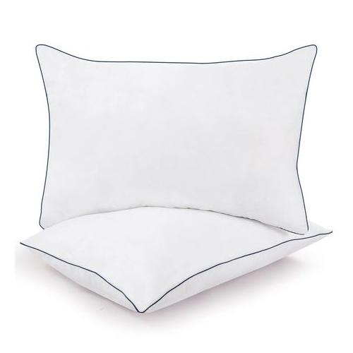 2 Piece White Cotton Zipped Standard Pillow Case with Piping