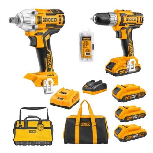 Ingco - Cordless Drill & Li-Ion Impact Wrench with Accessories and bag