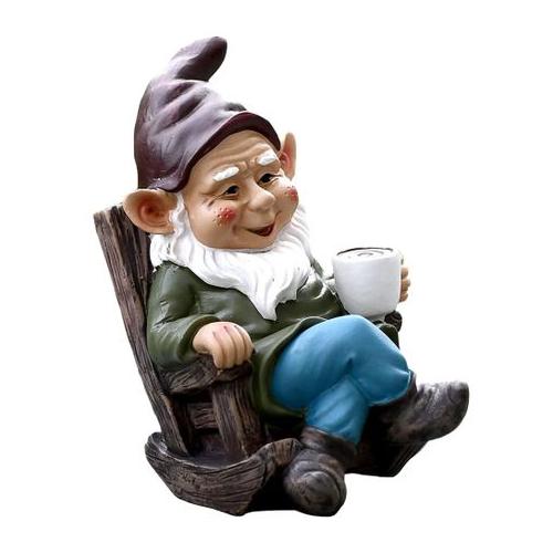 Decor Old Man Coffee Drinking Gnome Lawn Ornament (15cm)