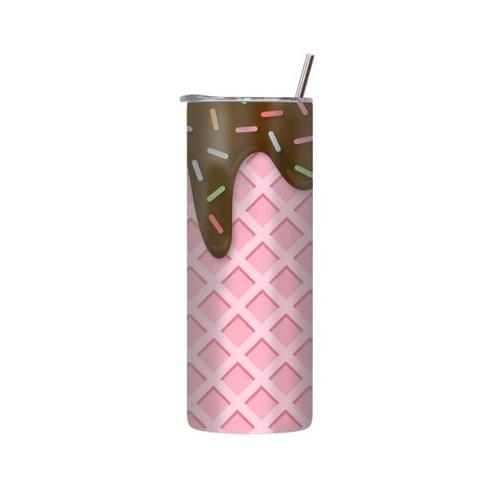 Pink Cone 20 Oz Tumbler with Lid and Straw Trendy Ice Cream Graphic Gift218