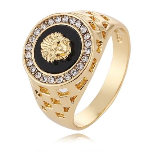 18K Gold Plated Lion Head Rhinestone Ring, US Size: 10
