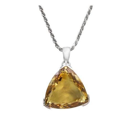 Large Trillion Cut Natural Citrine Pendant on Chain - Solid Sterling Silver