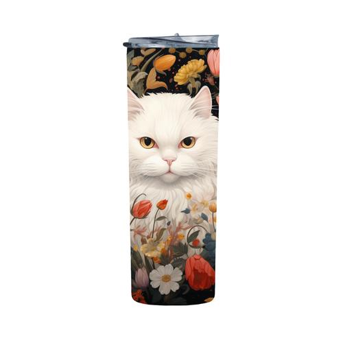 White Cat Surrounded By Sunflowers 20 Oz Straight Skinny Tumbler 230