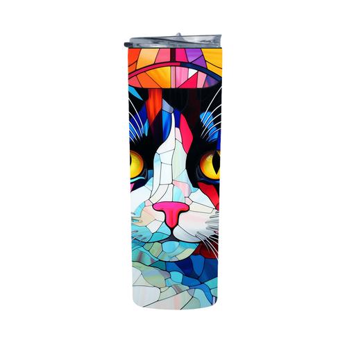 Tuxedo Cat In Colorful Stained Glass 2 20 Oz Straight Skinny Tumbler 228