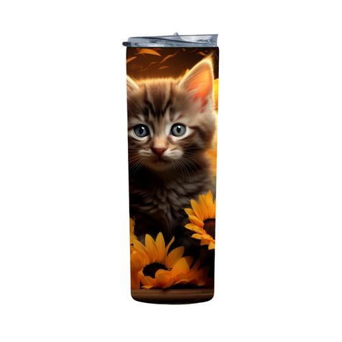 Cute Kitten Surrounded By Sunflowers 2 20 Oz Straight Skinny Tumbler 228