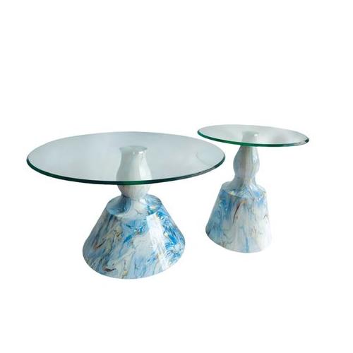 Blue Glass Nested Round Coffee Table