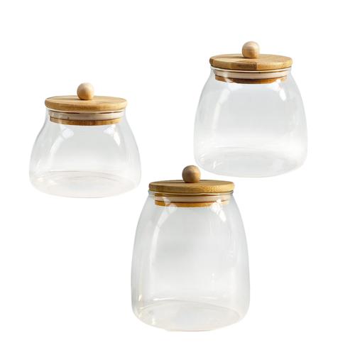 Tappered Jar With Wooden Lid Set Of 3