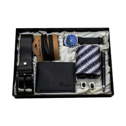 Men's Gift Set Leather Belt Wallet Watch Necktie Cuff-Link