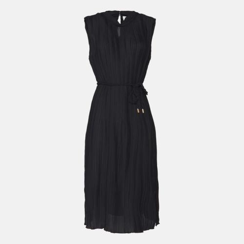 Real Womens Pleated Highneck Dress Black