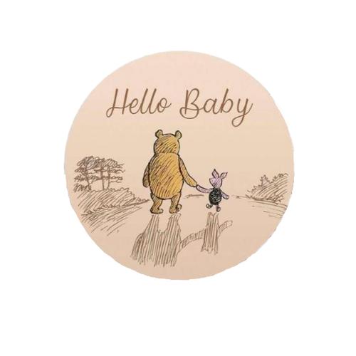 Laser Engraved Double-Sided Round Bear and Rabbit Newborn Plaque