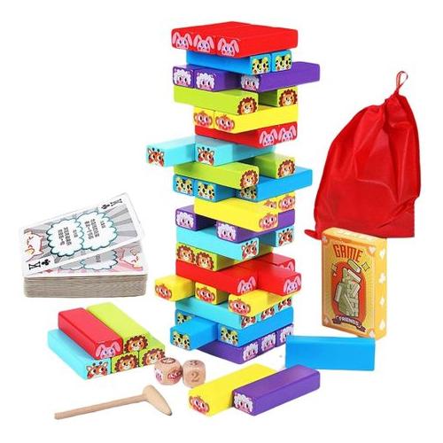 Stacking Wooden Board Tower Game Vibrant Color Balance Puzzle Toy Blocks
