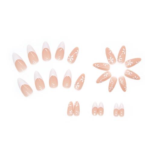 24 PCS White Daisy Floral Press On Nails, Fake Nail Kit With Glue & Sticker