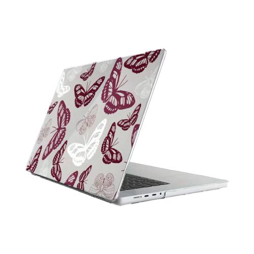 Butterfly Printed Protective Cover For MacBook Air M2 2022 - Burgundy