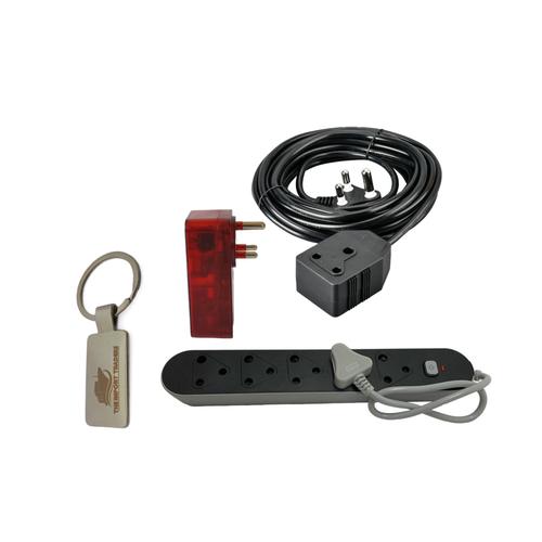 10M Extension & 5 Way Multiplug & 3 Way Surge Protector With TIT Keychain